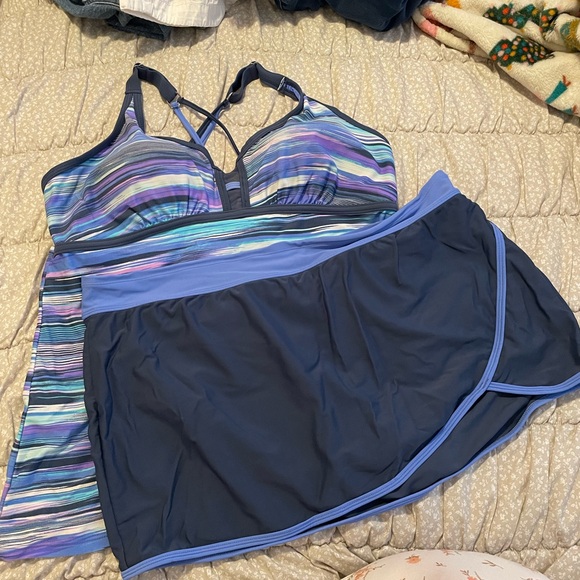 Striped Multicolor Tankini Bathing Suit - Picture 2 of 3